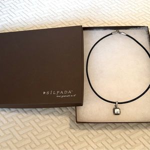 Vintage Silpada black leather necklace with Button Frame Pearl pendant